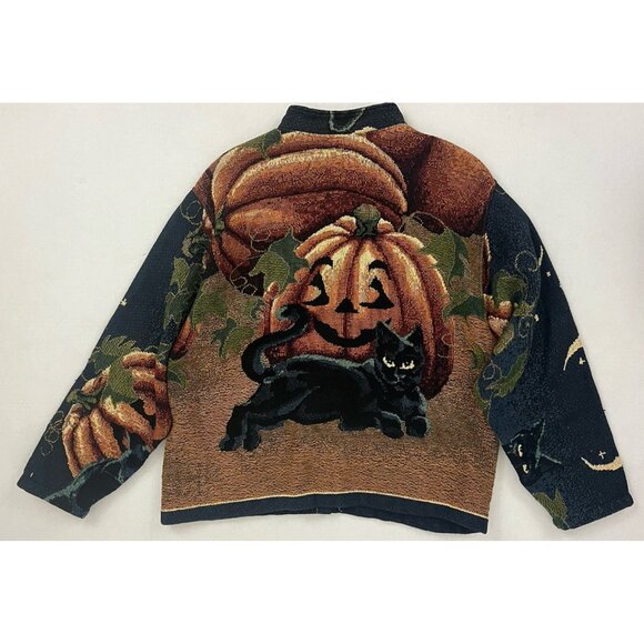 Sugar Street Weavers Tapestry Blanket Coat Jacket Halloween Cats Pumpkins OS - Picture 7 of 9